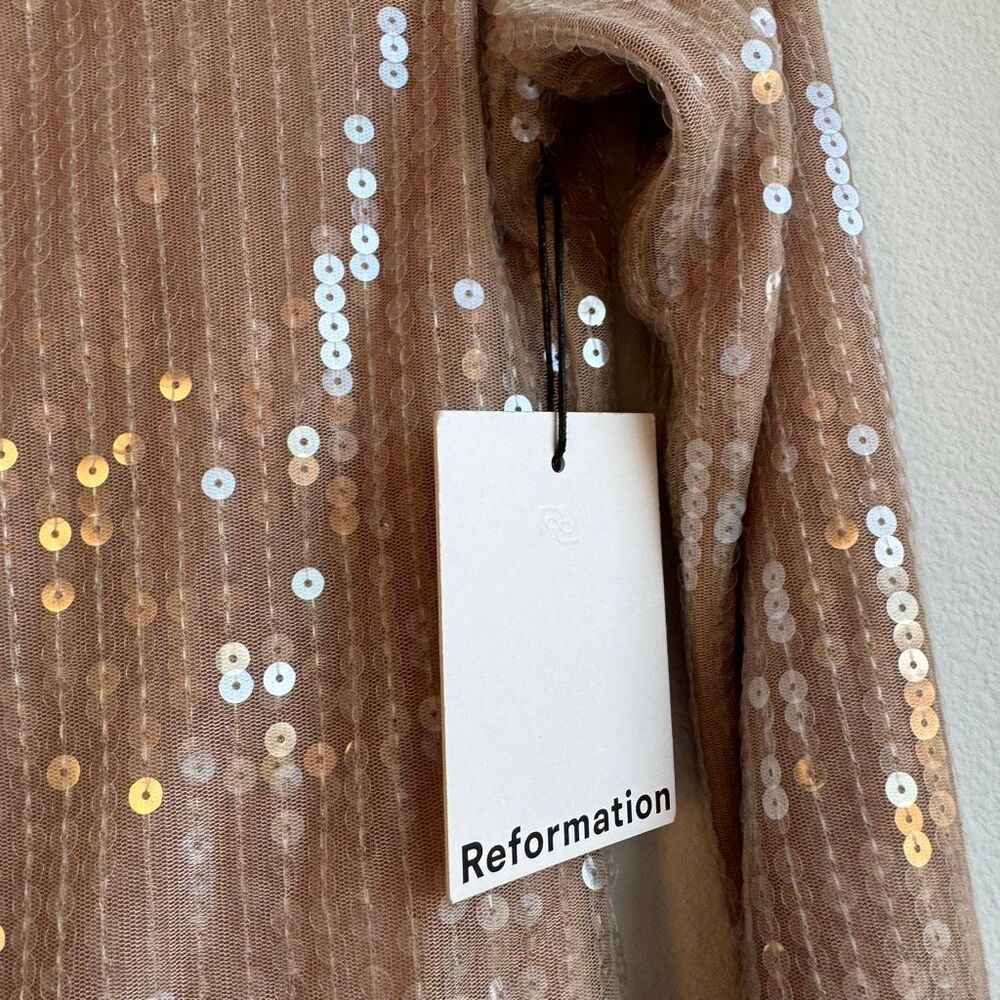 NWT Reformation Sereia Dress Champagne Sequin Size Medium Bridal Party Cocktail - Picture 3 of 6